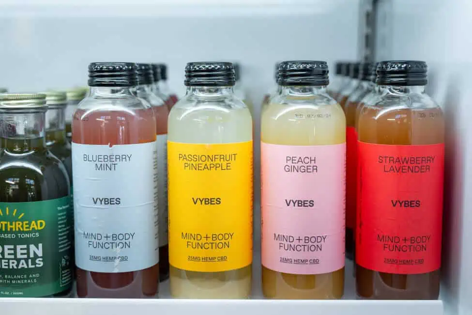 Vybes beverages in a cooler.